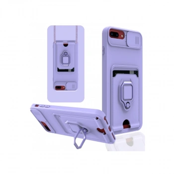 İphone 7 Plus Kılıf Zuma Kartvizitli Yüzüklü Silikon - Lila