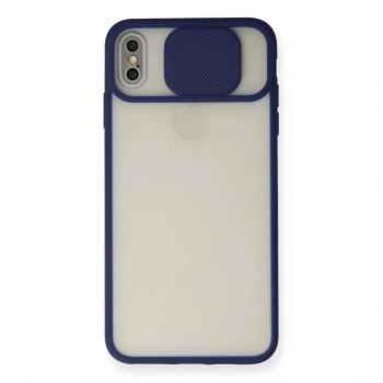 İphone X Kılıf Palm Buzlu Kamera Sürgülü Silikon - Lacivert