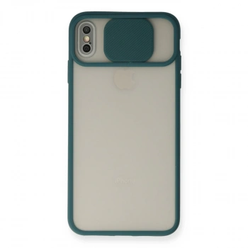 İphone X Kılıf Palm Buzlu Kamera Sürgülü Silikon - Yeşil