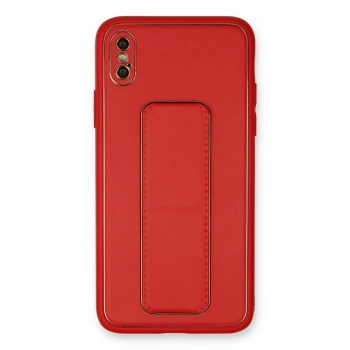 İphone Xs Max Kılıf Coco Deri Standlı Kapak - Kırmızı