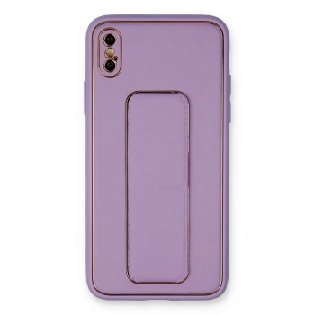 İphone Xs Max Kılıf Coco Deri Standlı Kapak - Koyu Lila
