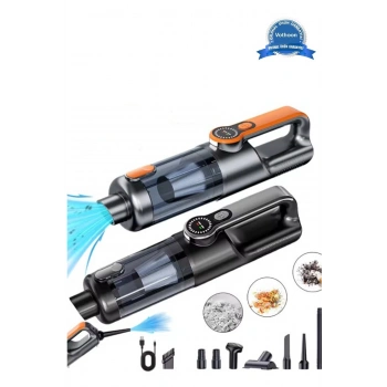 Işıklı Araç Süpürgesi Kablosuz 22.000 Pascal Çekim Gücü Vakum Ve Üfleme 2in1 10başlık Metal Filtreli