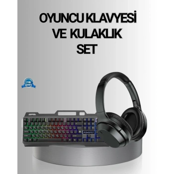 Işıklı  Klavye Mouse Ve Bluetooth Kulaklık Seti Türkçe Q Usb
