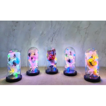 Işıklı Müzikli Fanus İçinde Gül Buketi  Alk5003