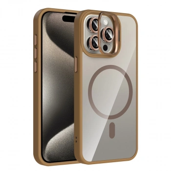 Joko Apple İphone 14 Pro Max Remim Lensli Magsafe Standlı Kapak - Kahverengi