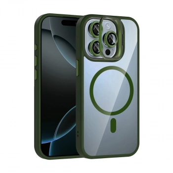 Joko Apple İphone 14 Pro Max Remim Lensli Magsafe Standlı Kapak - Koyu Yeşil