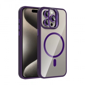 Joko Apple İphone 15 Pro Max Remim Lensli Magsafe Standlı Kapak - Derin Mor