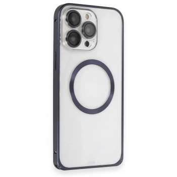 Joko İphone 15 Pro Max Kılıf Metal Bumper Magneticsafe Kapak - Lacivert