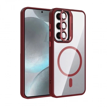 Joko Samsung Galaxy S25 Remim Lensli Magsafe Standlı Kapak - Bordo