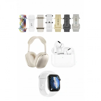 K32 Kombo 7 Adet Kordon (saat Değildir) Akıllı Saat Airpods Kulaklık Kafa Üstü Kablosuz Kulaklık Set - Beyaz