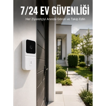 Kablosuz Beyaz Akıllı Kapı Zili Wi-fi Bağlantılı Hd Kameralı Ev Güvenlik Sistemi