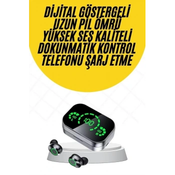Kablosuz Bluetooth Kulaklık Çift Telefon Destekli Powerbankli Dijital Göstergeli