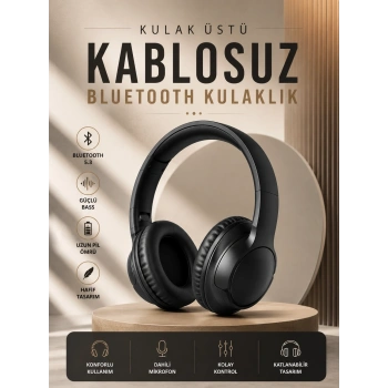 Kablosuz Bluetooth Kulaklık Kulak Üstü Mikrofonlu 5.0 Bluetooth Anc Özelliği