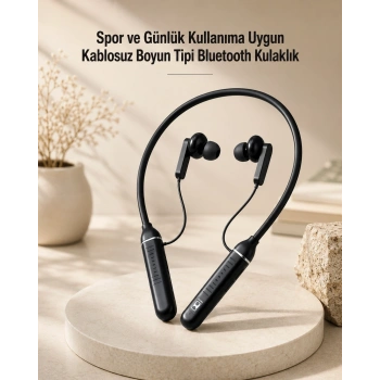 Kablosuz Boyun Tipi Bluetooth Kulaklık Mikrofonlu Spor Ve Günlük Kullanıma Uygun