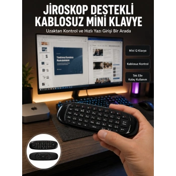 Kablosuz Hava Fareli Mini Klavye Jiroskop Destekli Uzaktan Kumanda Yeni Nesil