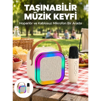 Kablosuz Karaoke Mikrofon Hoparlör Seti Güçlü Ses Çıkışı Yeni Nesil