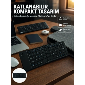 Kablosuz Katlanabilir Bluetooth Klavye Telefon Tablet Bilgisayar Uyumlu