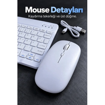 Kablosuz Klavye Mouse Seti Beyaz Türkçe Q