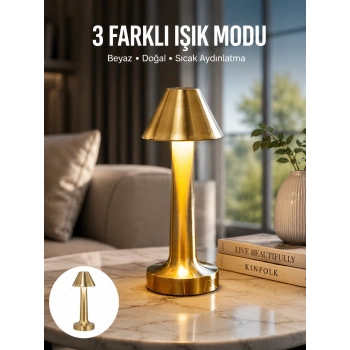 Kablosuz Led Masa Lambası 1800mah 3 Renk Aydınlatma Dokunmatik Yeni Nesil