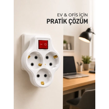 Kablosuz Priz Çoğaltıcı 3 Çıkışlı Anahtarlı Kompakt Duvar Tipi Çoklayıcı