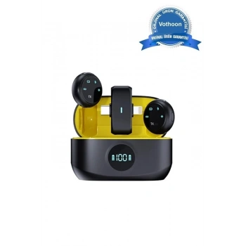 Kablosuz Profesyonel İkili Yayın Yaka Mikrofonu Şarj Kutu Mıknatıslı Typce Lightning Çıkış Mikrofon