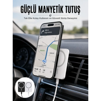 Kablosuz Şarj Aleti Magsafe Araç Içi Manyetik Şarj 15w İos Uyumlu Yeni Nesil