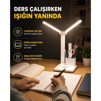 Kalemlik Ve Telefon Standlı Masa Lambası – Kısılabilir Led Işık, Göz Dostu Tasarım Yeni Nesil