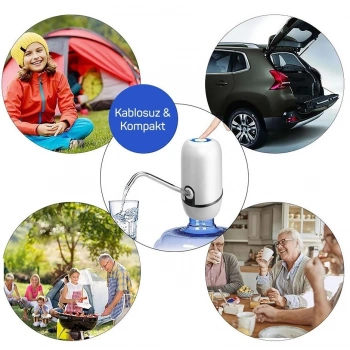 Kampta Piknikte Yazlıkta Şarjlı Damacana Otomatik Su Pompası