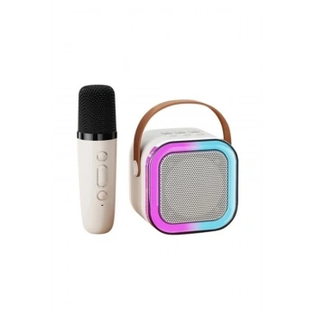 Karaoke Kablosuz Hoparlör Mikrofonlu Rgb Işıklı Bluetooth Speaker Tf Kart/usb Beyaz