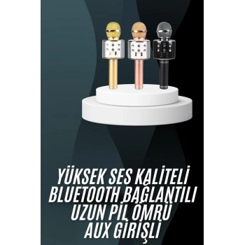 Karaoke Mikrofon Bluetooth Bağlantılı Aux Girişli Uzun Pil Ömrü Yüksek Ses Kaliteli