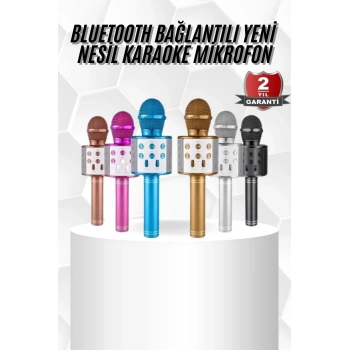 Karaoke Mikrofon Bluetooth Bağlantılı Aux Girişli Uzun Pil Ömrü Yüksek Ses Kaliteli