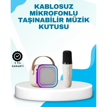 Karaoke Mikrofon Hoparlör Seti Bluetooth Kablosuz Taşınabilir