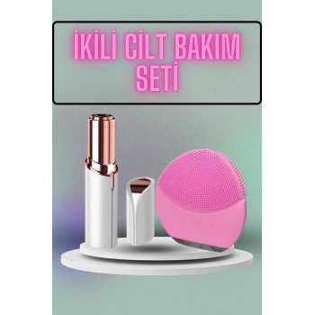 Kaş Bıyık Ve Yüz Epilasyon Aleti Ve Titreşimli Yüz Temizleme Masaj Aleti İkili Set
