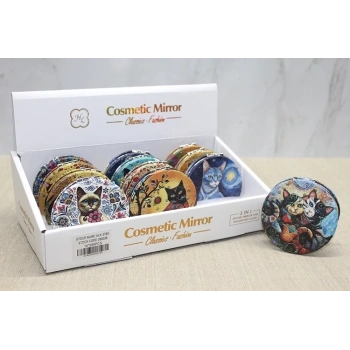 Kedi Taşlı El Aynası Yuvarlak İnce Alk3760