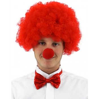 Kırmızı Renk Kıvırcık Afro Palyaço Seti
