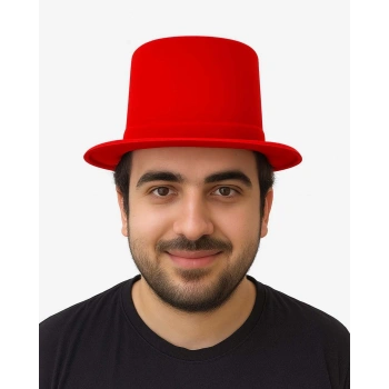 Kırmızı Renk Plastik Nubuk Kadife Flok Kaplama Fötr Şapka 11 Cm