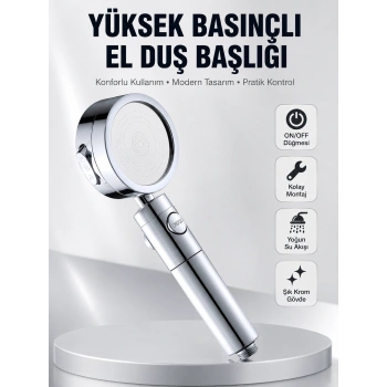 Kolay Montajlı 3 Modlu Yüksek Basınç Duş Başlığı