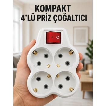Kompakt 4’lü Priz Çoklayıcı Kablosuz Anahtarlı Ev Ofis Priz Çoğaltma Adaptörü