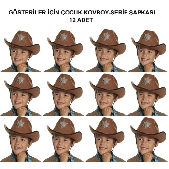 Kovboy Şerif Şapkası Kahve 12 Adet - Kostüm, Parti Ve Gösteri Şapkası