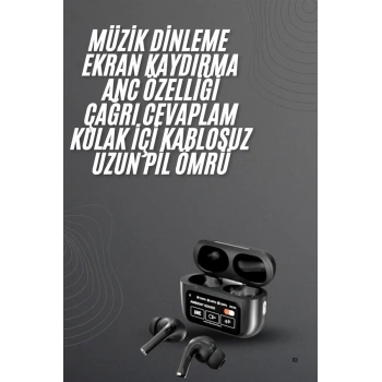Kulak İçi Bluetooth Kulaklık Ekranlı Müzik Dinleme Çağrı Cevaplama Siyah