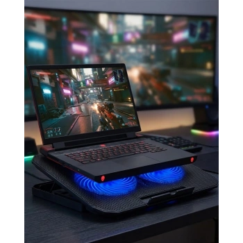 Laptop Soğutucu Stand Çift Fanlı 17 İnç Uyumlu Ayarlanabilir Notebook Altlığı