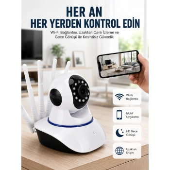 Led Aydınlatmalı 5 Antenli Motorlu 1080p Wifi Kamera Sensörlü Yeni Nesil
