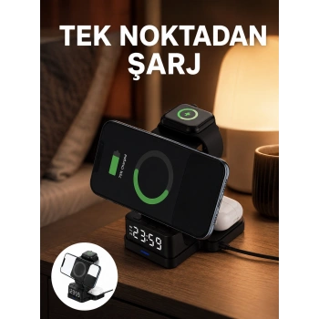 Led Dijital Saatli Kablosuz Şarj Cihazı – 3 Parlaklık Ayarlı, Şarj Koruma Teknolojili Yeni Nesil