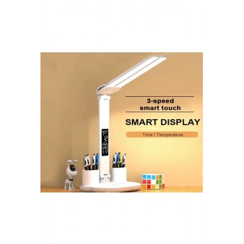 Led Dokunmatik Katlanabilir Masa Lambası Takvim Sıcaklık Saat Şarjlı Masa Lambası
