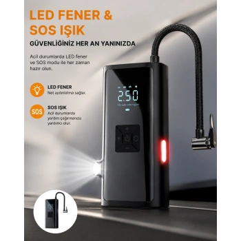 Led Fenerli Ve Sos Işıklı Çok Fonksiyonlu Hava Kompresörü Yeni Nesil