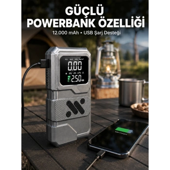 Led Işıklı Akü Takviye Ve Lastik Şişirme Cihazı