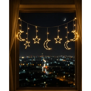 Led Işıklı Ay Yıldız Ramazan Dekoru İç Mekan Süsleme Aydınlatması