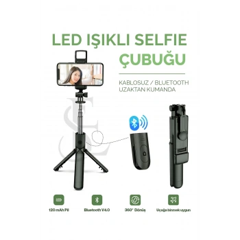 Led Işıklı Selfie Çubuğu Bluetooth Kumandalı Kablosuz Tripot Selfie Monopod Selfie Stick Siyah