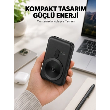 Manyetik Kablosuz Powerbank 22.5w Hızlı Şarj Lcd Göstergeli Yeni Nesil