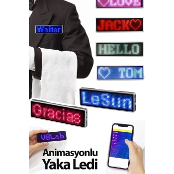 Matrix Kayan Led Yaka Rozeti Mobil Kontrollü Dijital Etiket 9×3cm